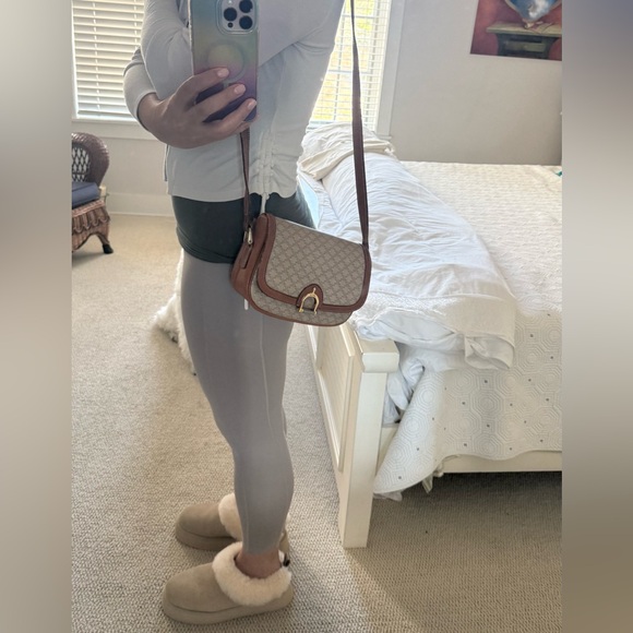 Celine Brown & Beige macadam Leather Trim Crossbody Bag - Picture 15 of 15